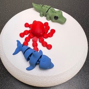 Blue Fish, Red Octopus & Green Crocodile Pet Aquarium Toys